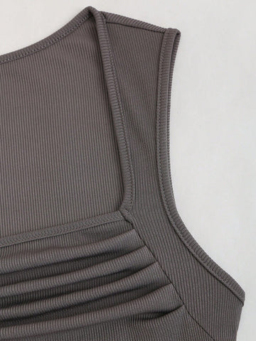 Solid Color Pleated Sleeveless Bodysuit