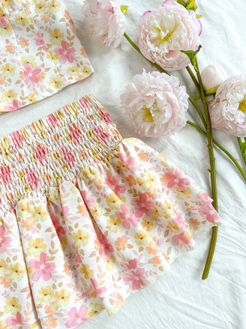 Women's Floral Print Halter Neck Vest Top And A-Line Skirt Set