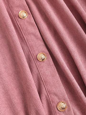 Color-Blocking Stand Collar Long Sleeve Button-Up Dress