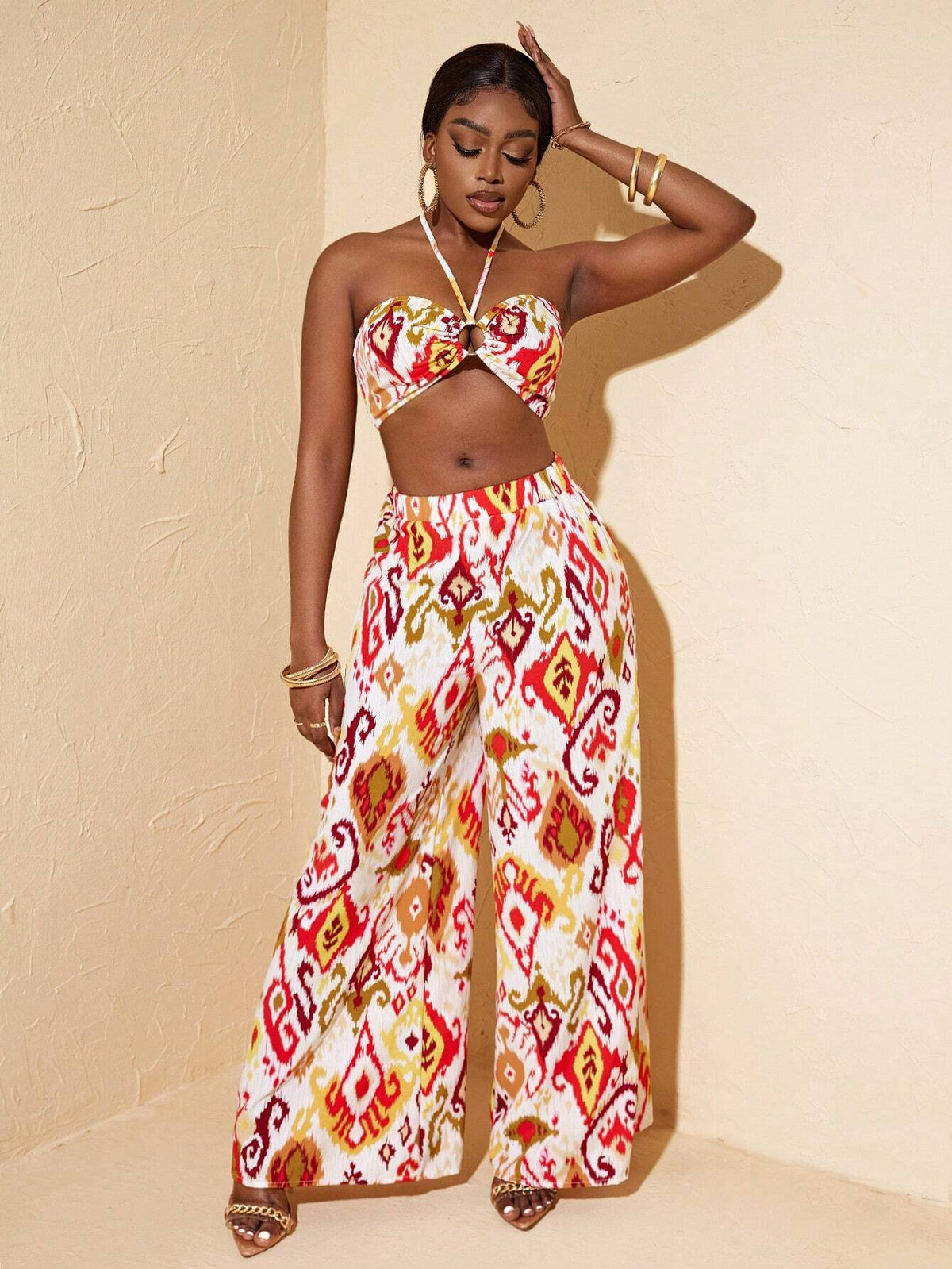 Women's Printed Halter Neck Vest And Pants Two-Piece Set