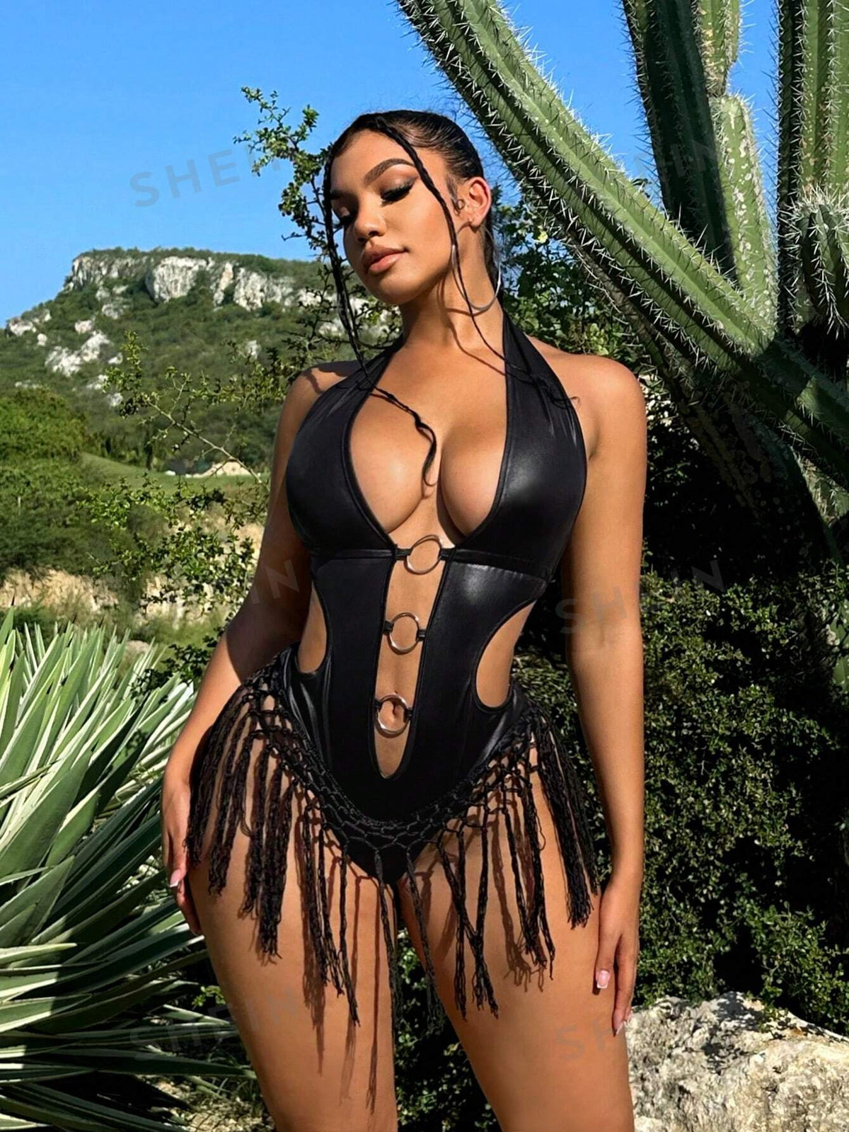 Concert Music Festival Outfits Beachwear Women's Boho Music Festival Fringe Splice Sexy Vacation Halter Bodysuit