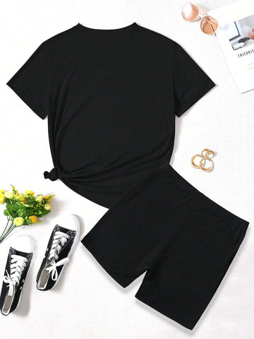 Women's Teddy Bear & Letter Print 2pcs/Set