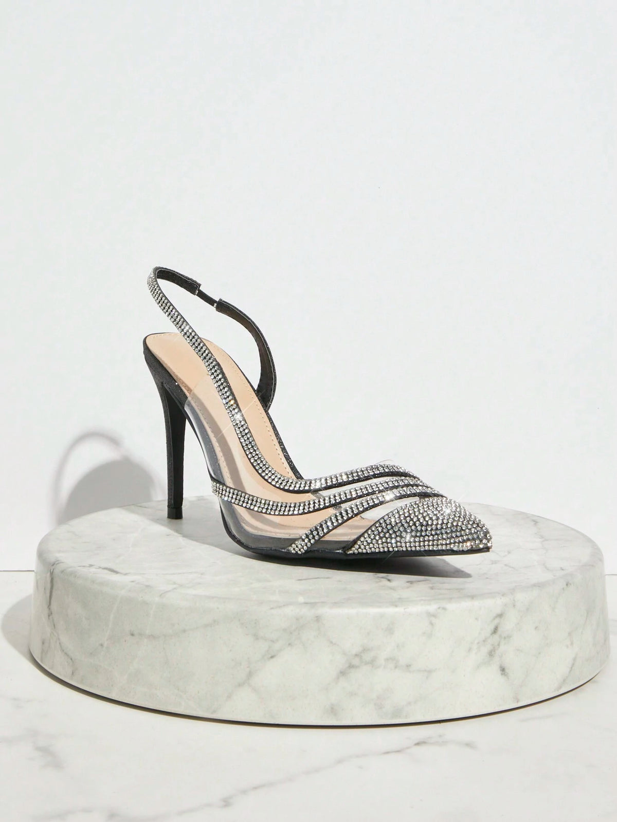 Pointy-Toe Pump With Slingback Strap, Stiletto Heel, Rhinestoned