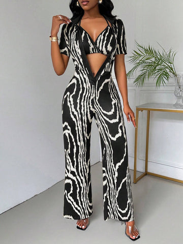 Women's Wave Pattern Printed 2-Piece Set