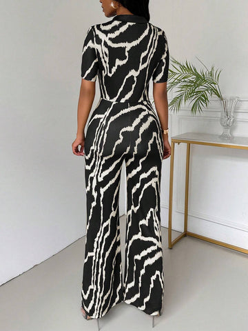 Women's Wave Pattern Printed 2-Piece Set