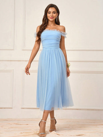 Elegant And Dignified Deep Persimmon Lace Splicing Chiffon Fabric Irregular Ruffle Sleeves Gathered High Side Slits To The Thigh Suitable For Wedding Events Formal Bridesmaid Dresses