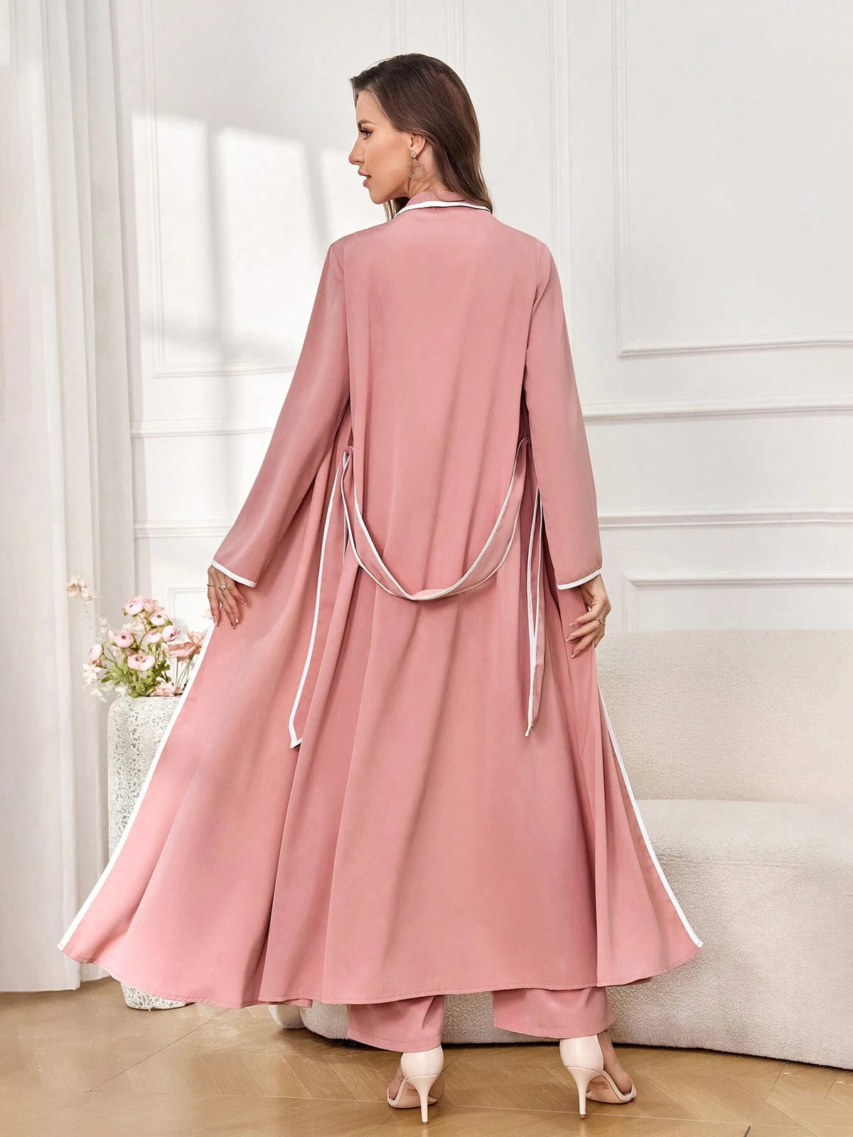 Women's Spring Casual Color-Block Shawl Collar Long Sleeve Jacket And Long PantsTwo-Piece Suit
