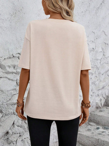 Leopard Print Drop Shoulder Tee & Solid Biker Shorts