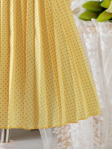 Girls' Summer New Sweet Bubble Short Sleeve Square Neck Pleated Dress