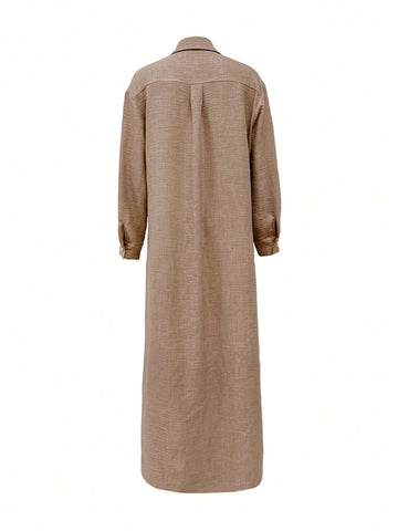 Women's Loose Casual Shirt Dress With Pockets, For Summer And Autumn