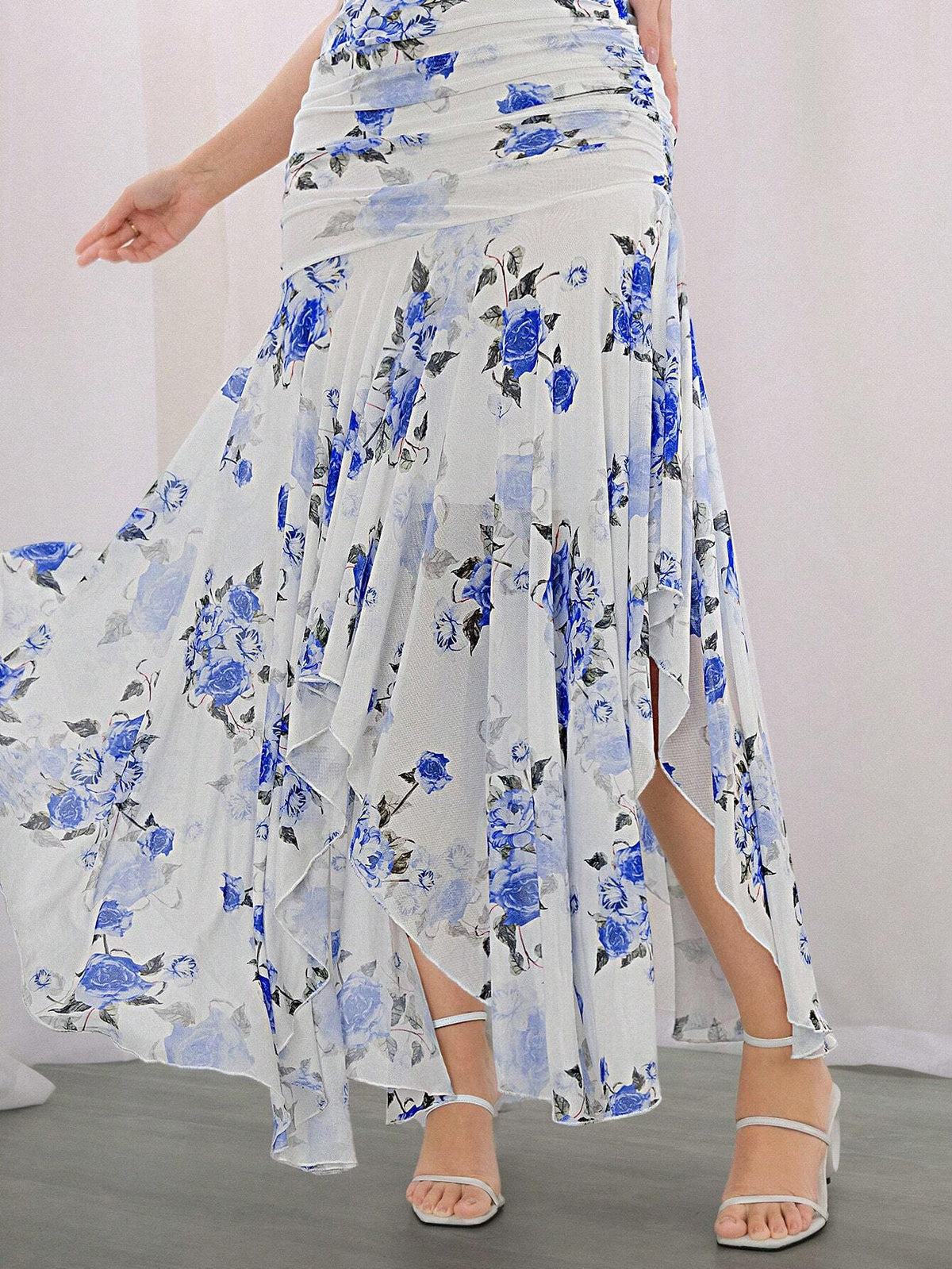 Women's Summer Asymmetrical Hem Floral Print One Shoulder Sleeveless Elegant Dress