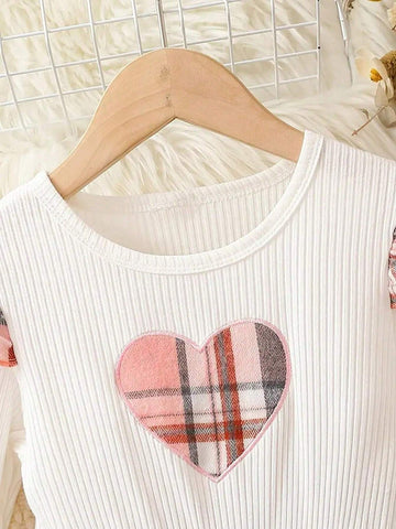 Adorable Girls' Plaid Dress With Heart Embroidery For Spring And Autumn