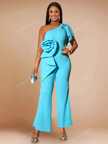 Elegant Off-Shoulder Short Sleeve 3D Floral Romper For Commuting