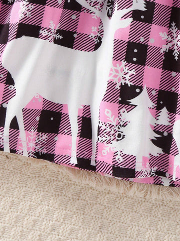Persoplay Kids Young Girls Christmas Santa Dress, Cute & Snowing Forest Deer Plaid Elastic Dress