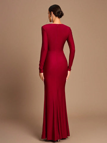 Elegant, Romantic, Dignified, Round Neck, Swing Neck, Long Sleeves, Fishtail Shape, Stretch Fabric, Birthday Party, Bridesmaid Dress