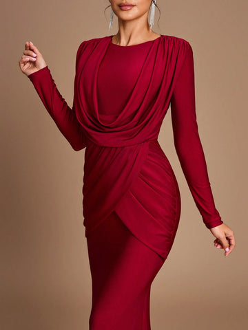 Elegant, Romantic, Dignified, Round Neck, Swing Neck, Long Sleeves, Fishtail Shape, Stretch Fabric, Birthday Party, Bridesmaid Dress