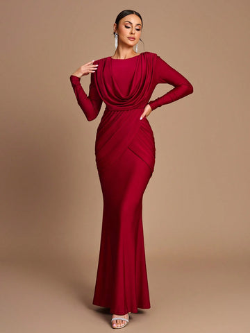 Elegant, Romantic, Dignified, Round Neck, Swing Neck, Long Sleeves, Fishtail Shape, Stretch Fabric, Birthday Party, Bridesmaid Dress