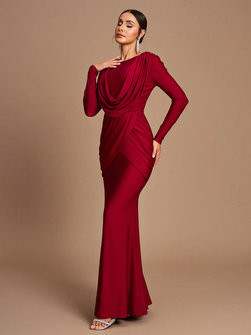 Elegant, Romantic, Dignified, Round Neck, Swing Neck, Long Sleeves, Fishtail Shape, Stretch Fabric, Birthday Party, Bridesmaid Dress