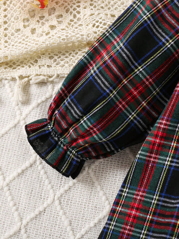 Young Girls Classic Red And Black Plaid "Satan Dress" Christmas Outfit For Little Girls, Fashionable And Sweet Lace European Style