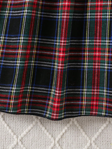 Young Girls Classic Red And Black Plaid "Satan Dress" Christmas Outfit For Little Girls, Fashionable And Sweet Lace European Style