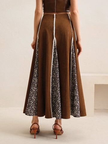 Anewsta Women's Khaki Beige Pleated Skirt, Elegant