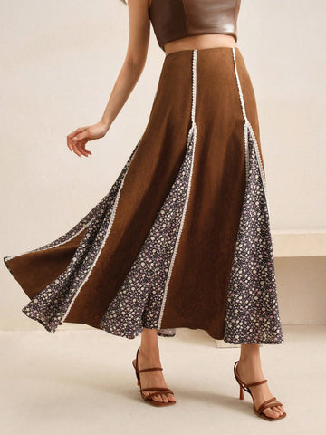 Anewsta Women's Khaki Beige Pleated Skirt, Elegant