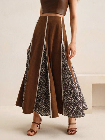 Anewsta Women's Khaki Beige Pleated Skirt, Elegant