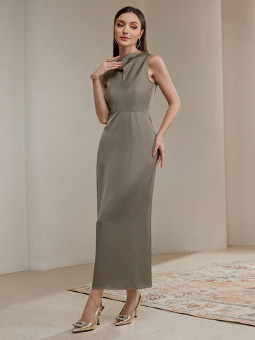 Veilorie Women's Autumn Solid Color Drop Shoulder Long Sleeve Maxi Cardigan And Turtleneck Long Dress Elegant 2 Piece Set