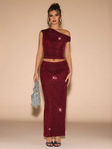 Elegant Asymmetric Collar Oblique Shoulder Dress Suit, Suitable For Daily Wear, Date, Going Out, Nightclub Party, Thanksgiving, Christmas, New Year's Eve