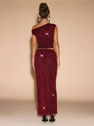 Elegant Asymmetric Collar Oblique Shoulder Dress Suit, Suitable For Daily Wear, Date, Going Out, Nightclub Party, Thanksgiving, Christmas, New Year's Eve