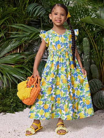 Young Girl Woven Ditsy Floral Ruched Camisole Mini Dress