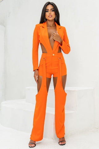 Gelsey Collared V-Neck Asymmetric Pantsuits