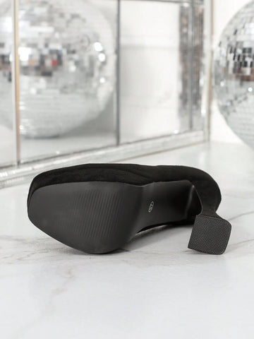 Faux Pearl Single Strap Peep Toe Platform Chunky Heel Elegant Pumps