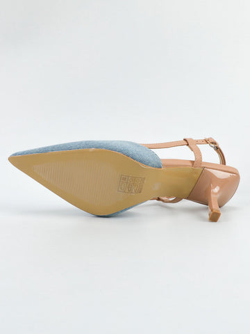 Slingback High Heels, Black Glossy Patent Leather Ankle Strap Pumps, French Minimalist Design, Spring/Summer New Arrivals