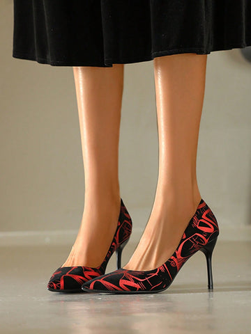 Red Women's High Heels, Fashion Super High Heel Design, Pointed Toe, Slip-On, European And American