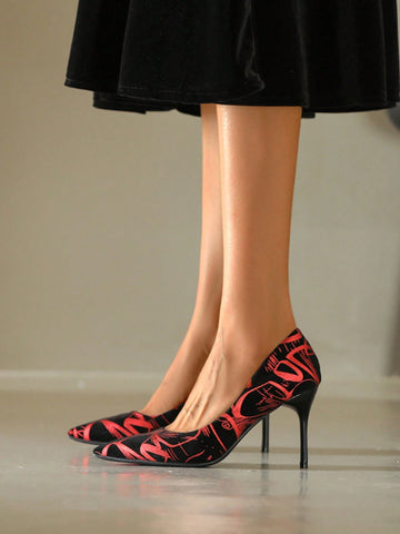 Red Women's High Heels, Fashion Super High Heel Design, Pointed Toe, Slip-On, European And American