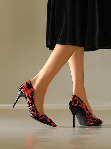 Red Women's High Heels, Fashion Super High Heel Design, Pointed Toe, Slip-On, European And American