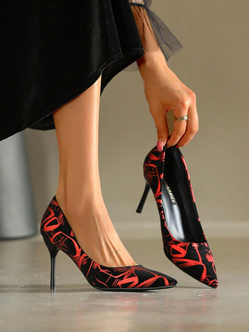Red Women's High Heels, Fashion Super High Heel Design, Pointed Toe, Slip-On, European And American