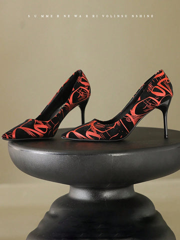 Red Women's High Heels, Fashion Super High Heel Design, Pointed Toe, Slip-On, European And American