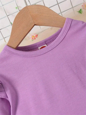 1 Set Girls Ruffle Hem Decor Long Sleeve Pullover Top + Floral Print Pants, Autumn/Winter Outfit