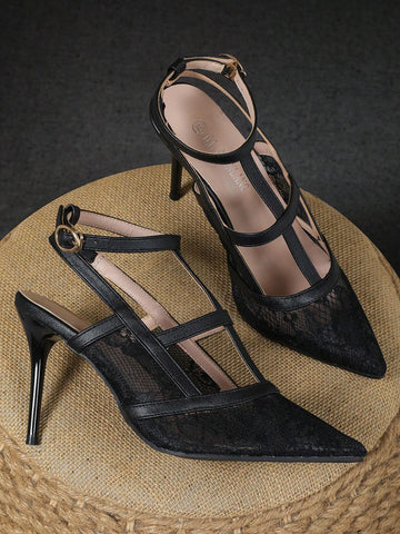 Trendy Thin Heeled Pointed Toe One-Strap Mesh Shallow Mouth High Heel Pumps