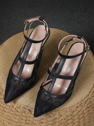 Trendy Thin Heeled Pointed Toe One-Strap Mesh Shallow Mouth High Heel Pumps