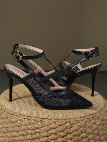 Trendy Thin Heeled Pointed Toe One-Strap Mesh Shallow Mouth High Heel Pumps