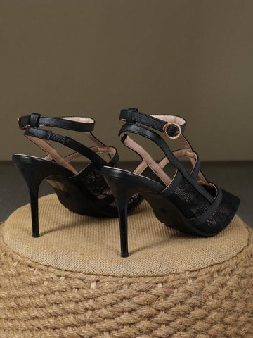 Trendy Thin Heeled Pointed Toe One-Strap Mesh Shallow Mouth High Heel Pumps