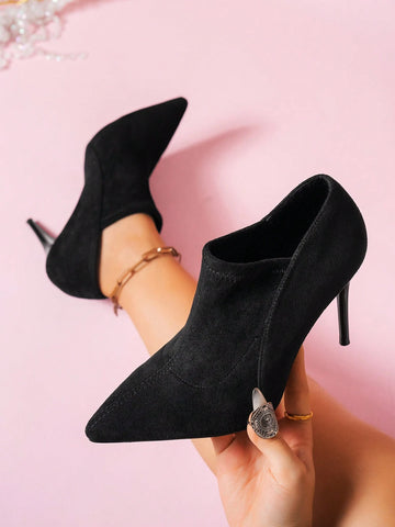 Women's Black Retro Style Pointed Toe High Heel Party Shoes, New Design Extra High Heel Boots,
