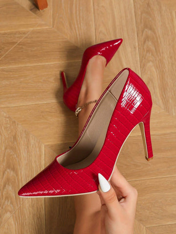 Women's Red Pointed-Toe High Heel Pumps, Sexy Ladies Stilettos