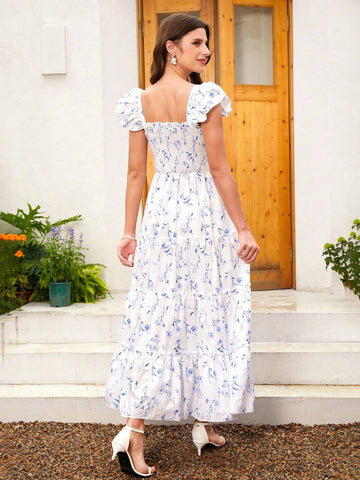 1pc Ditsy Floral Ruffle Hem Dress For Summer Vacation