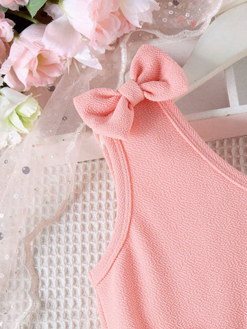 1pc Elegant And Fashionable Oblique-Shoulder Spaghetti Strap Dress For Toddler Girls, Lightweight And Lightweight, Summer