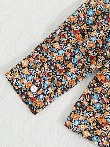 1pc Elegant Tiny Ditsy Floral Long Sleeve Collared Shirt For Women - Non-Sheer, Suitable For Spring & Autumn