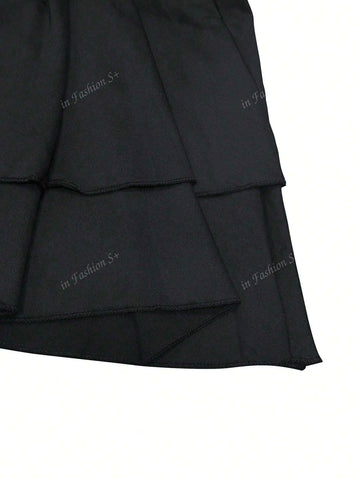 1pc European & American Cross-Border Hot Selling 2024 New Extended Long Sleeve Ladies Long Sleeve Dress, Ruffled Lapel Square Collar Double Layer Pleated Skirt, Fashionable Elegant Fitted Dress